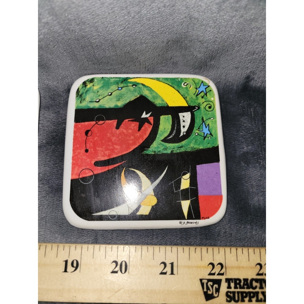 Miro Artist Ceramic Drink Coasters Vintage PAIR‎ Surrealism Art Decor
